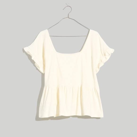 Madewell Flutter Sleeve Peplum Shirt in Cream - Picture 1 of 7